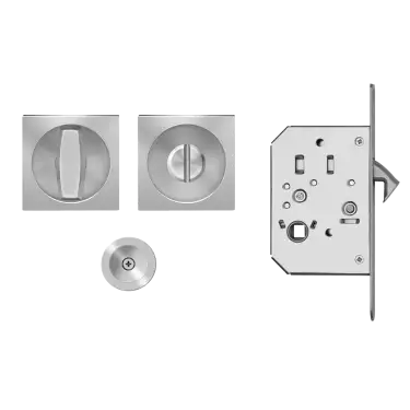 Click Here To Enlarge This Photo Of EPDQ 3 71 - Karcher Design Square Pocket Door Set &lpar;Turn & Coin Release&rpar; - Satin Stainless Steel