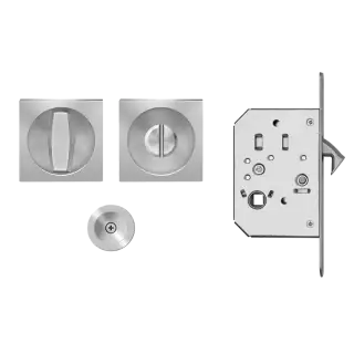 EPDQ 3 71 - Karcher Design Square Pocket Door Set &lpar;Turn & Coin Release&rpar; - Satin Stainless Steel