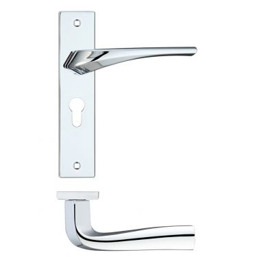 Click Here To Enlarge This Photo Of RM061EPCP - Zoo Hardware Rosso Maniglie 'Aries' Lever Euro Profile Lock (47.5mm c/c) on Backplate (190x42mm) Polished Chrome