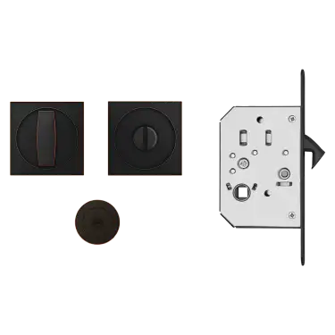 Click Here To Enlarge This Photo Of EPDQ 3 81 - Karcher Design Square Pocket Door Set &lpar;Turn & Coin Release&rpar; - Oil Rubbed Bronze