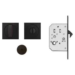 EPDQ 3 81 - Karcher Design Square Pocket Door Set &lpar;Turn & Coin Release&rpar; - Oil Rubbed Bronze