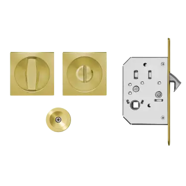 Click Here To Enlarge This Photo Of EPDQ 3 88 - Karcher Design Square Pocket Door Set &lpar;Turn & Coin Release&rpar; - Satin Brass