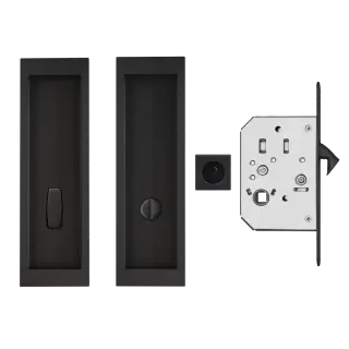 EPDQ 2 83 - Karcher Design Rectangular Pocket Door Flush Handle Set &lpar;Turn & Coin Release&rpar; - Cosmos Black