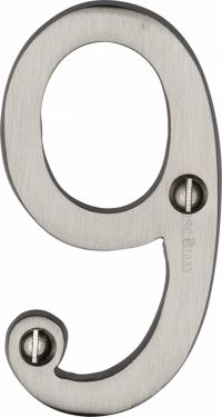 Click Here To Enlarge This Photo Of C1560 9-SN Heritage Brass Numeral 9 Face Fix 76mm (3") Satin Nickel Finish