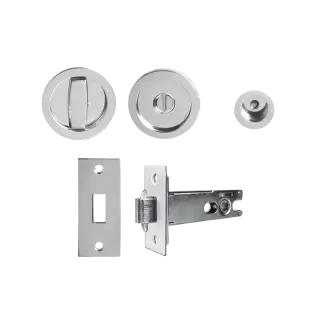 EPD4 72 - Karcher Design Round Pocket Door Flush Handle Set &lpar;Privacy Latch&rpar; - Polished Stainless Steel