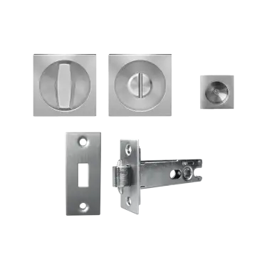 Click Here To Enlarge This Photo Of EPDQ 4 71 - Karcher Design Square Pocket Door Flush Handle Set &lpar;Privacy Latch&rpar; - Satin Stainless Steel