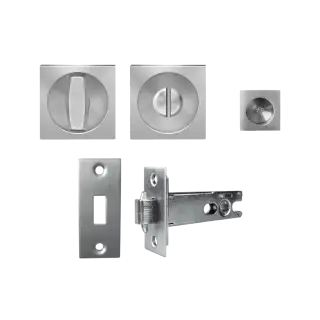 EPDQ 4 71 - Karcher Design Square Pocket Door Flush Handle Set &lpar;Privacy Latch&rpar; - Satin Stainless Steel
