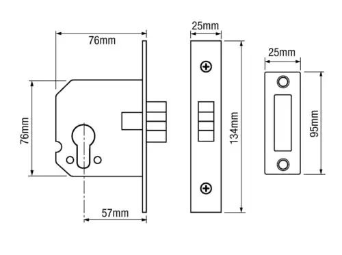 Click Here To Enlarge This Photo Of Imperial Locks G7006 Euro Profile Sliding Mortice Clawbolt 76mm &lpar;57mm Backset&rpar; - Satin Chrome