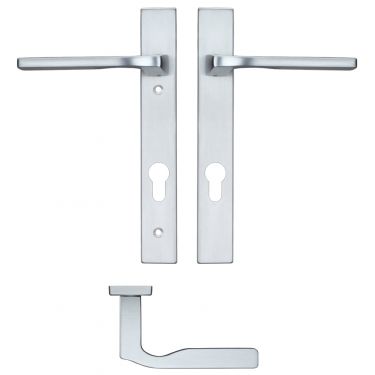 Click Here To Enlarge This Photo Of RM12NP92SC - Zoo Hardware Rosso Maniglie 'Vela' Lever Euro Lock cn Narrow Backplate (220x32mm) 92mm Centres - 122mm Screw Centres -Satin Chrome