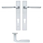 RM12NP92SC - Zoo Hardware Rosso Maniglie 'Vela' Lever Euro Lock cn Narrow Backplate (220x32mm) 92mm Centres - 122mm Screw Centres -Satin Chrome