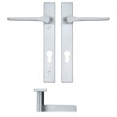 RM13NP92SC - Zoo Hardware Rosso Maniglie 'Draco' Lever 92mm Euro Lock on Narrow Backplate (220x32mm) 122mm Screw Centres -Satin Chrome