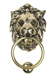 46722 From The Anvil Aged Brass Lion Head Door Knocker