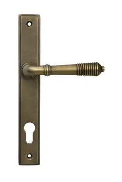 Click Here To Enlarge This Photo Of 52423 From The Anvil Burnished Brass Reeded Slimline Lever Espag&period; Lock Set