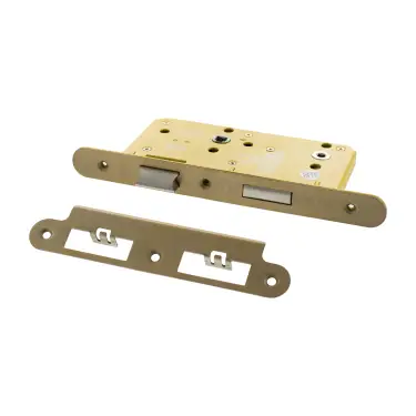 Click Here To Enlarge This Photo Of Atlantic - ALKDINRB60HDSB DIN &lpar;Radius&rpar; Heavy Duty Bathroom Lock 60mm Backset &lpar;78mm c&sol;c&rpar; - Satin Brass