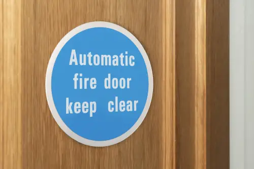 Click Here To Enlarge This Photo Of Eclipse 34758 Satin Stainless Steel 76mm 'Automatic Fire Door Keep Clear' Symbol &lpar;Self Adhesive&rpar;