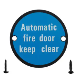 Eclipse 34988 Matt Black &lpar;SS&rpar; 75mm 'Automatic Fire Door Keep Clear' Symbol