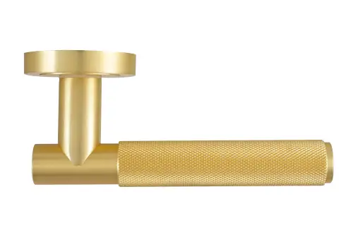 Click Here To Enlarge This Photo Of Eclipse 62233 Satin Brass Knurled Lever on Round Rose Set &lpar;Freestyle Range&rpar;