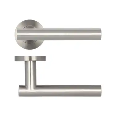 Click Here To Enlarge This Photo Of JSS214 Frelan Hardware Atlanta 19mm Door Handles on 8mm Sprung Rose Grade 201 Satin Stainless Steel