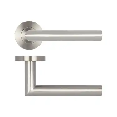Click Here To Enlarge This Photo Of JSS204 Frelan Hardware Julian 19mm Door Handles on 8mm Sprung Rose Grade 201 Satin Stainless Steel