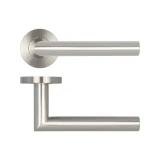 JSS204 Frelan Hardware Julian 19mm Door Handles on 8mm Sprung Rose Grade 201 Satin Stainless Steel