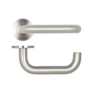 JSS01 Frelan Hardware Orbit 19mm Door Handle on 5mm Sprung Rose Grade 304 Satin Stainless Steel