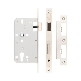 JL-DS60SSS Frelan Hardware Jedo DIN Euro Profile Sashlock 60mm Backset &lpar;72mm c&sol;c&rpar; with Square Corners - Satin Stainless Steel