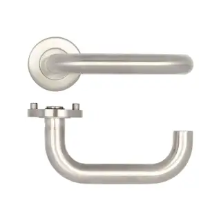 JSS134 Frelan Hardware Venus 19mm Door Handles on 8mm Sprung Rose Grade 304 Satin Stainless Steel