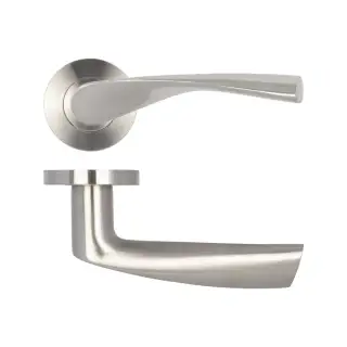 JSS501 Frelan Hardware Vecta Door Handles on Rose Grade 304 Satin Stainless Steel