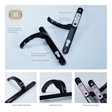 Click Here To Enlarge This Photo Of BLU Performance Ergonomic Lever Door Handle on Backplate Set &lpar;92mm c&sol;c&rpar; 316 Stainless Steel in a PVD Satin Black Finish &lpar;EGC096-PBK&rpar;
