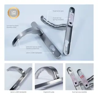 BLU Performance Ergonomic Lever Door Handle on Backplate Set &lpar;92mm c&sol;c&rpar; 316 Satin Stainless Steel &lpar;EGC096-SSS&rpar;