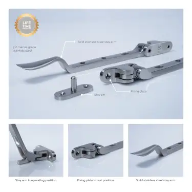 Click Here To Enlarge This Photo Of BLU Performance Regent 8" &lpar;203mm&rpar; Casement Window Stay&comma; 316 Satin Stainless Steel &lpar;REG300-8-SSS&rpar;