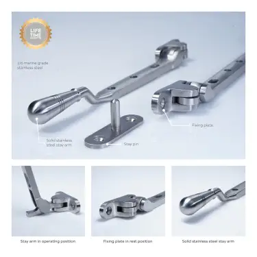 Click Here To Enlarge This Photo Of BLU Performance 11" &lpar;279mm&rpar; Opera Casement Window Stay&comma; 316 Satin Stainless Steel &lpar;TBH300-11-SSS&rpar;
