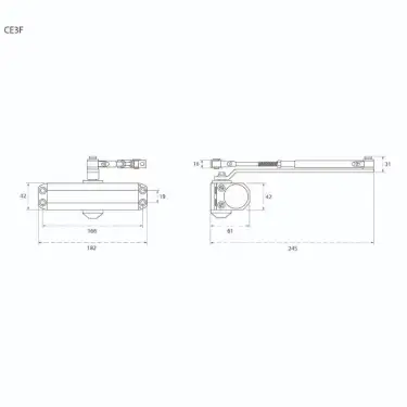 Click Here To Enlarge This Photo Of CE3F UNION Fire Rated Fixed Power Size 3 Overhead Door Closer - Silver