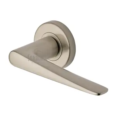 Click Here To Enlarge This Photo Of SC-2059-SNZ M&period;Marcus Sorrento Door Handle Lever Latch on Round Rose Amalfi Design Satin Nickel on Zinc finish