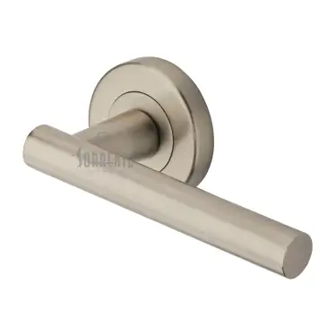 Click Here To Enlarge This Photo Of SC-3052-SNZ M&period;Marcus Sorrento Door Handle Lever Latch on Round Rose Shuttle Design Satin Nickel on Zinc finish