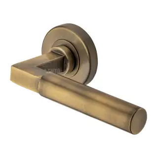SC-4059-AZ M&period;Marcus Sorrento Door Handle Lever Latch on Round Rose Gropius Bau Design Antique Brass on Zinc finish