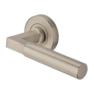 Click Here To Enlarge This Photo Of SC-4059-SNZ M&period;Marcus Sorrento Door Handle Lever Latch on Round Rose Gropius Bau Design Satin Nickel on Zinc finish