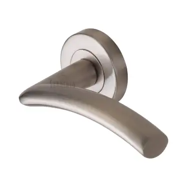 Click Here To Enlarge This Photo Of SC-4352-SNZ M&period;Marcus Sorrento Door Handle Lever Latch on Round Rose Tosca Design Satin Nickel on Zinc finish
