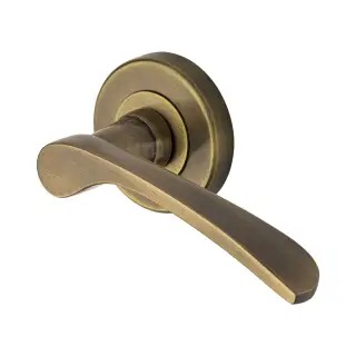 SC-5380-AZ M&period;Marcus Sorrento Door Handle Lever Latch on Round Rose Arcadia Design Antique Brass on Zinc finish