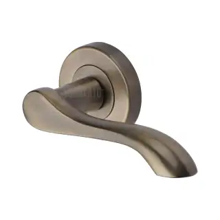 SC-7352-AZ M&period;Marcus Sorrento Door Handle Lever Latch on Round Rose Aurora Design Antique Brass on Zinc finish