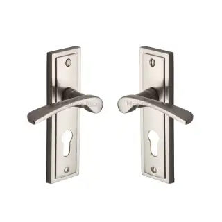 BOS1048-SNZ M&period;Marcus Sorrento Door Handle for Euro Profile Plate Boston Design Satin Nickel on Zinc finish