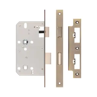 JL-DB60AB Frelan Hardware Jedo DIN Bathroom Lock 60mm Backset &lpar;78mm c&sol;c&rpar; with Square Corners - Antique Brass