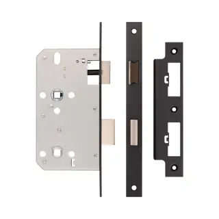 JL-DB60MB Frelan Hardware Jedo DIN Bathroom Lock 60mm Backset &lpar;78mm c&sol;c&rpar; with Square Corners - Black