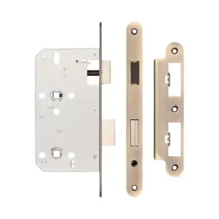 JL-DB60RAB Frelan Hardware Jedo DIN Bathroom Lock 60mm Backset &lpar;78mm c&sol;c&rpar; with Radius Corners - Antique Brass