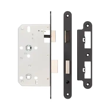 Click Here To Enlarge This Photo Of JL-DB60RMB Frelan Hardware Jedo DIN Bathroom Lock 60mm Backset &lpar;78mm c&sol;c&rpar; with Radius Corners - Black