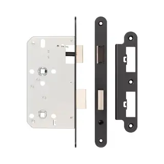 JL-DB60RMB Frelan Hardware Jedo DIN Bathroom Lock 60mm Backset &lpar;78mm c&sol;c&rpar; with Radius Corners - Black