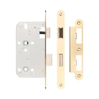 JL-DB60RSB Frelan Hardware Jedo DIN Bathroom Lock 60mm Backset &lpar;78mm c&sol;c&rpar; with Radius Corners - Satin Brass