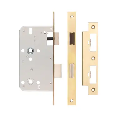 Click Here To Enlarge This Photo Of JL-DB60SB Frelan Hardware Jedo DIN Bathroom Lock 60mm Backset &lpar;78mm c&sol;c&rpar; with Square Corners - Satin Brass
