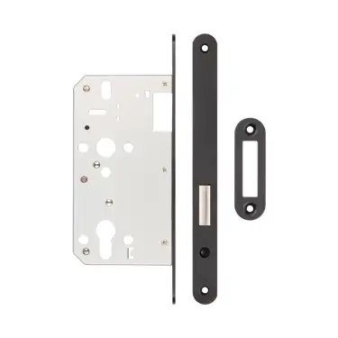 Click Here To Enlarge This Photo Of JL-DD60RMB Frelan Hardware Jedo DIN Euro Profile Deadlock 60mm Backset with Radius Corners - Black