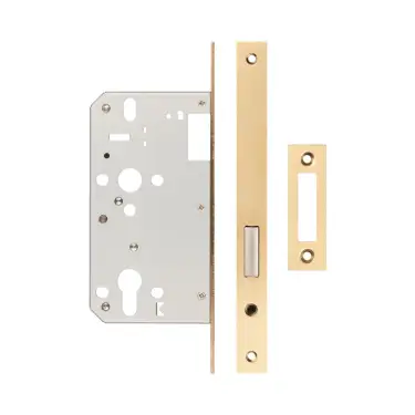 Click Here To Enlarge This Photo Of JL-DD60SB Frelan Hardware Jedo DIN Euro Profile Deadlock 60mm Backset with Square Corners - Satin Brass